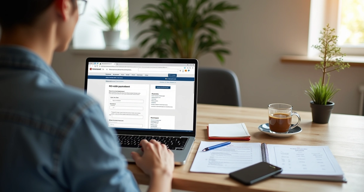 Empreendedor formalizando MEI no computador com documentos à mesa
