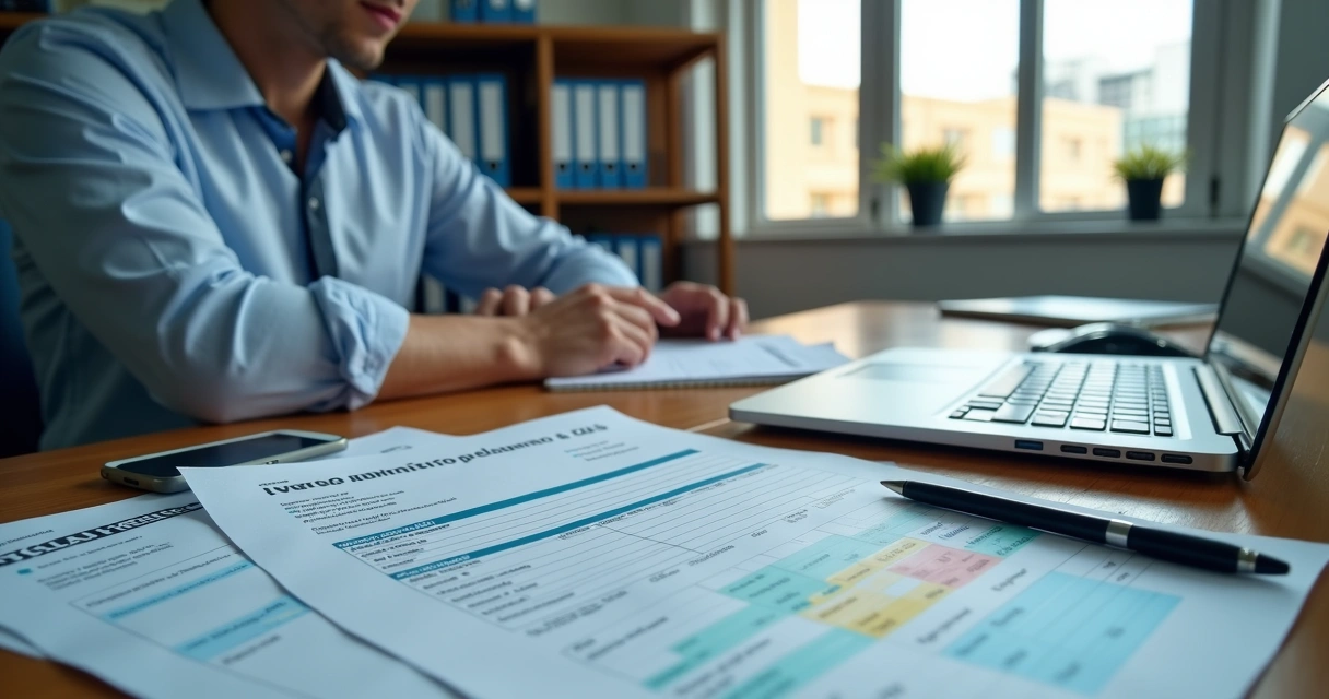 Profissional analisando documentos fiscais eletrônicos sobre reforma tributária 2026 no escritório